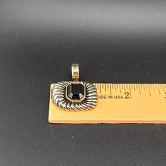 Vtg TJ Pendant Brutalist Black Rhinestone Tahoe Jewelry Medeiros 2-tone Wide