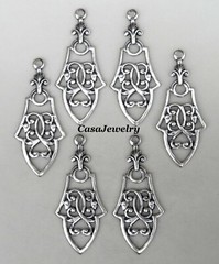 #0154 ANTIQUED STERLING SILVER PLATED FILIGREE PENDANT/EARRING W/HANG RING -6 Pc