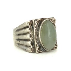 Prehnite, Sterling Silver Vintage Ornate Band Ring Sz. 9.5
