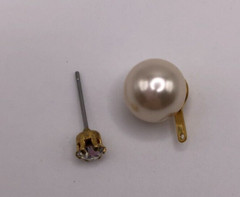 Vintage Faux Pearl & Rhinestone Interchangeable Stud Earrings .5 Inches