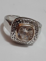 18K GE cocktail ring channel set cushion cut clear CZ stone size 8.5