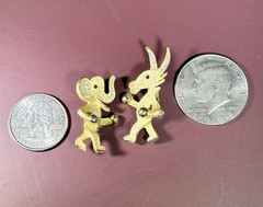Vintage Political Pin Set Bipartisan Elephant Donkey Brooch Gold Tone Rhinestone