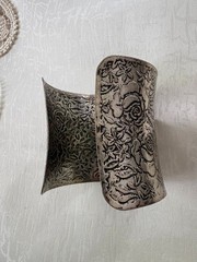 Vintage Wide Rose Cuff Bracelet – 3″ Silver Tone Floral Engraved – Adjustable