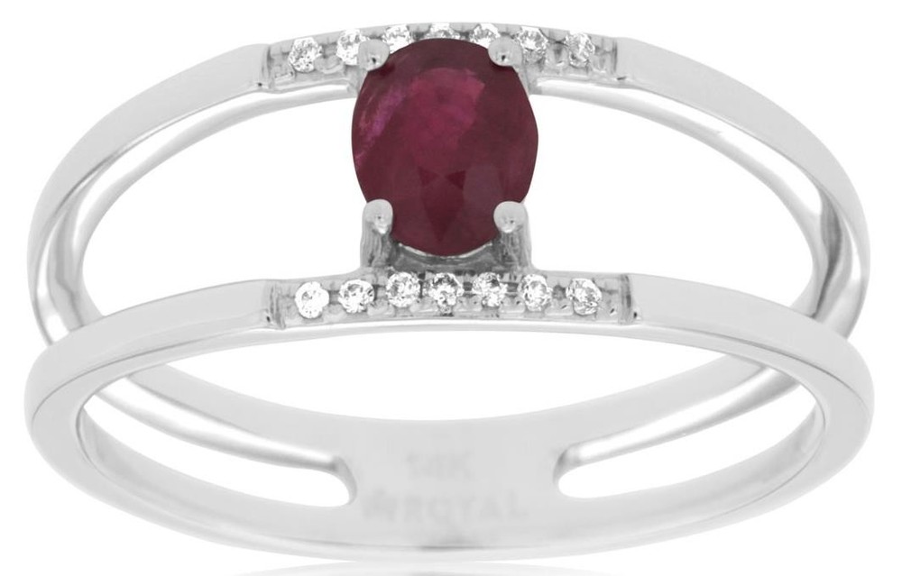 .45CT DIAMOND & AAA RUBY 14KT WHITE GOLD 3D OVAL & ROUND FRIENDSHIP PROMISE RING