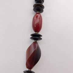 Vintage Mid-Century Modern Necklace Black Red Bead Maximalist Boho 25″