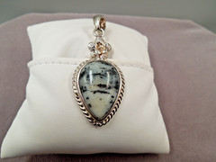Vintage Southwest Sterling White Buffalo Turquoise Flower Teardrop Pendant
