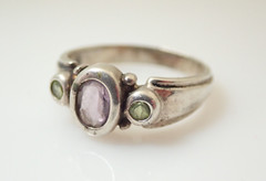 Vintage M Signed Amethyst Peridot Gemstone Sterling Silver Band Ring Sz 8.25