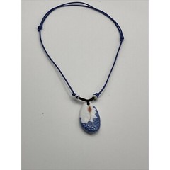 Blue White Porcelain Pendant 20″ Cord Adjustable Necklace Hand Painted