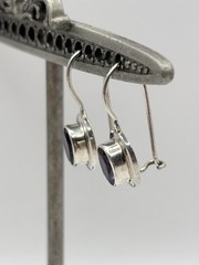 Sterling Silver Amethyst Earrings Purple Oval cut French Wire Dangle 925