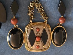 Art Deco Onyx Carnelian Earrings Big Pin Set