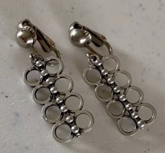Vintage Art Modern Silver Tone Statement Dangle Clip On Back Earrings P868