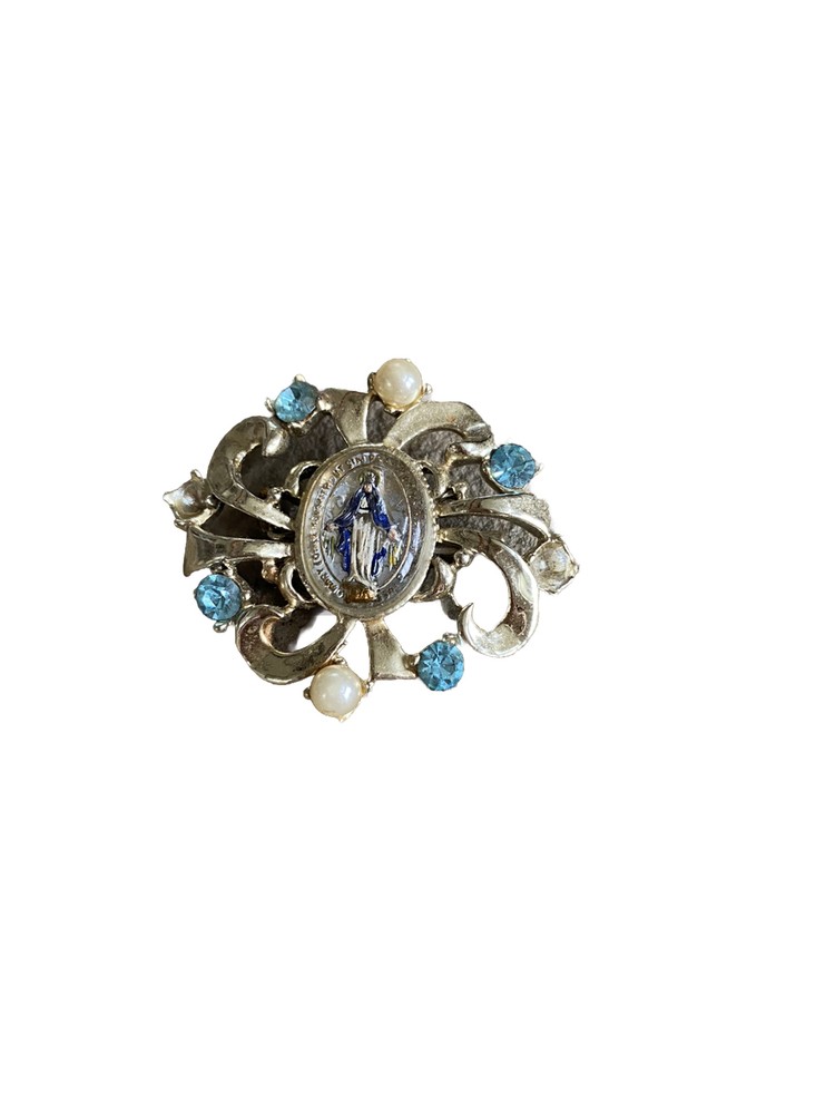 Vintage Brooch Pin 1.5 Inches Mother Mary Christianity 1950s Christian Religious