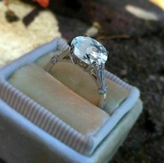 3.00 Ct Oval Cut Aquamarine Art Deco Wedding Engagement 925 Sterling Silver Ring