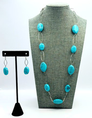 Silver Tone & Turquoise Stones Necklace & Earrings Set Vintage