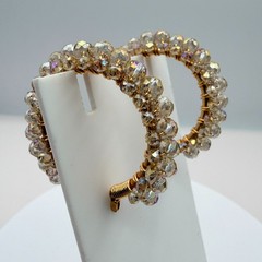 Vintage Gold Tone Beaded Jewelry Set – Wire Wrapped Bangle & Hoop Earrings