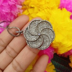 40ct 1Pc Pave Diamond Flower Pendant- 925 Sterling Silver -27mmx24mm d7