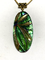 NEW LISTING*RARE ART-DECO IRIDESCENT CZECH GLASS DRAGONFLY NECKLACE.Peacock.g