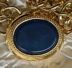 Vintage Monet GT Chunky Chain Link Blue Beveled Necklace & Clip On Earrings