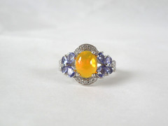 Vintage Sterling Silver 925 Fire Ethiopian Opal Tanzanite Butterfly Ring Size 7