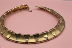 Vintage Brushed Goldtone Choker Statement Architectural structural link 80s 90s