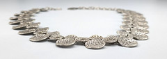 Vintage SERAGLIO Hammered Silver Tone Circles Chunky Statement Necklace 21.5″
