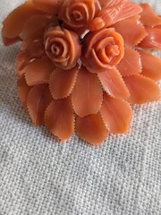 Antique Floral Carved Coral Pin And Earrings