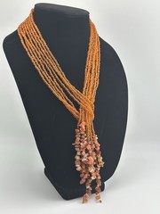 Vintage Multi Strand Orange Glass Seed Bead Open End Lariat Scarf Necklace