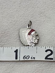 Native American Head Vintage Sterling Silver Enamel Bracelet Charm Pendant 2.4g