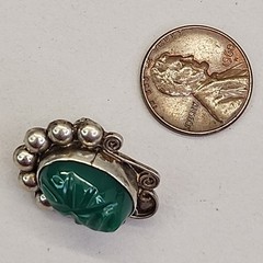 Vintage Tribal Mask Earrings Mexico Screw Back Green Onyx Stone 1″