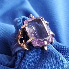 Original VINTAGE Amethyst Solid 14K ROSE GOLD DECO Engagement Ring Solitaire 7