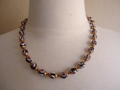 Murano vintage Glass Black, Red and White Millefiori Necklace, 19 1/2″
