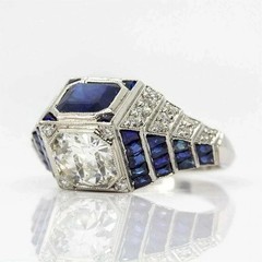 5Ct Art Deco Style Lab Created Diamond & Sapphire Wedding 14k White Gold FN Ring