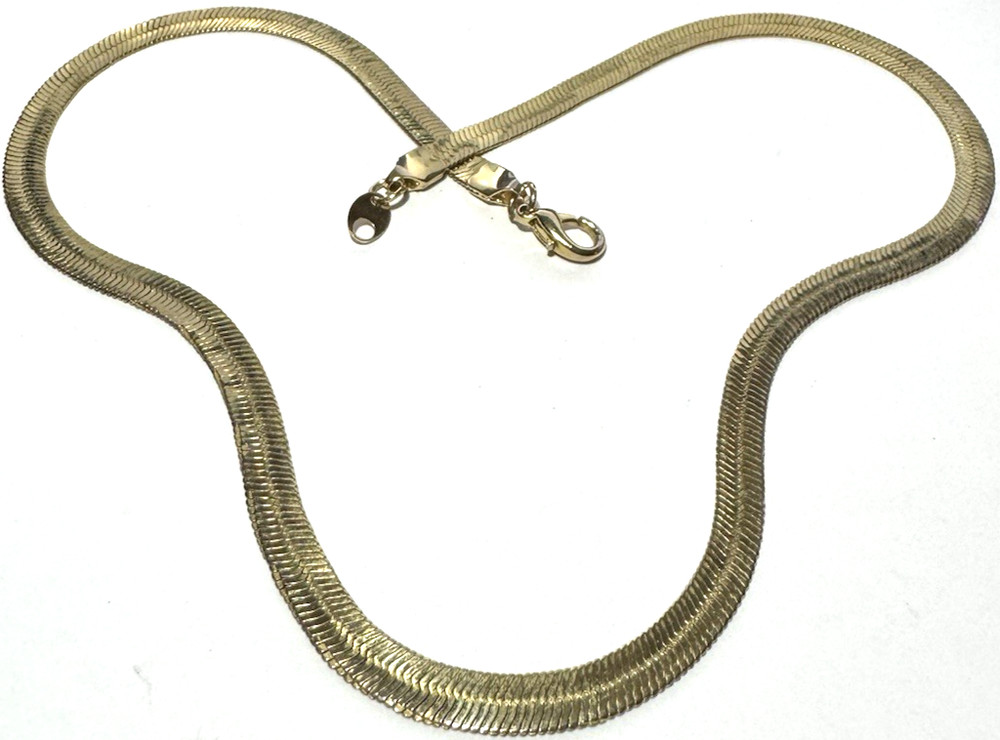 Vintage Jewelry Necklace Gold Flat Herringbone Chain Flexible 18″ Woven Link 22