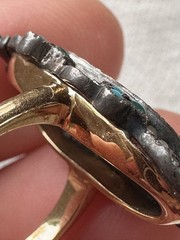 Antique Victorian era 14k Gold Silver Top Pearl Miniature Portrait Ring
