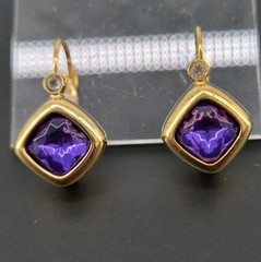 Vintage 90s Joan Rivers Purple Crystal Square Bezel Leverback Earrings