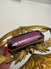 Vintage Sash Pin Brooch Purple Stone Gold Tone Signed George L Paine GLP