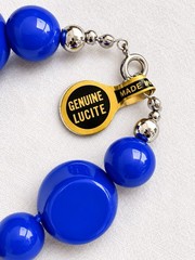 Vintage Genuine Lucite Cobalt Blue Beaded Necklace Made in Hong Kong 32”