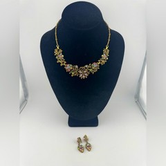 Hollycraft Vintage Floral Gold and Pink Necklace and Earring Set
