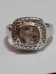 18K GE cocktail ring channel set cushion cut clear CZ stone size 8.5