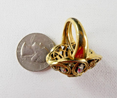 Vintage Crown Trifari Cocktail Ring Dome Shaped Gold Tone Clear Marquise Stones