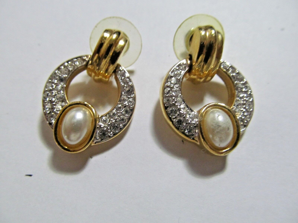 Vintage Pierced Rhinestone & Faux Pearl Knocker Earrings 1970’s-1980’s