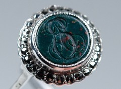 835 Silver – Antique Art Nouveau Ring/Seal / Engraving – Heliotrope U.Markasite