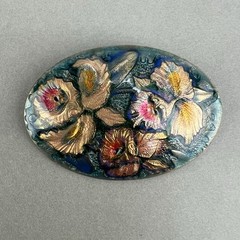 Vintage Enamel Copper Brooch Iris Flower q3z