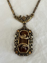 Vintage Amber Necklace with Filigree Detail Victorian Art Nouveau Czech Style
