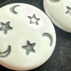 Vintage Medici Pierced Lucite Earrings Round Boho Stars Moon Magical White Sky