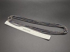 Vtg 3 Strand Purple Dark Grey Opalescent Pearl Necklace Sterling Silver Clasp 24