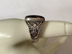 VINTAGE LARGE STERLING SILVER & HEMATITE THUNDERBIRD RING WHEELER MFG CO SIZE 9