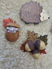 Vintage 80s 90s Cottagecore Wooden Brooch Lot Whimsical Forest Animals Fairycore
