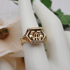 Vgt Jackie Collins 1980’s Egyptian Crystal Gold Tone Size 7.25 Ring In Orig Box