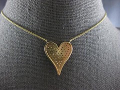 LARGE .99CT DIAMOND 14KT YELLOW GOLD 3D PAVE CLASSIC HEART SHAPE LOVE NECKLACE
